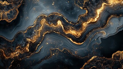 Fototapeta premium Acrylic textured art in black and gold colors in a stylized fashion background