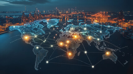 Logistics network map showcasing global supply chain routes