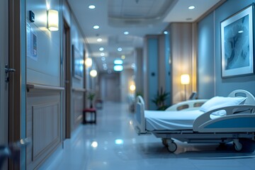 Obraz premium Calm and Serene Hospital Corridor with Patient Bed