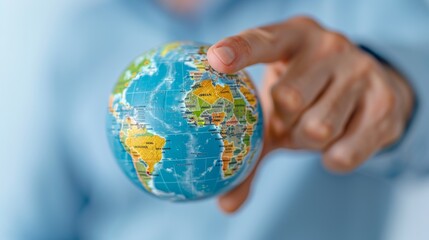 Hand Spinning Modern Globe Pointing to Various Destinations on Map