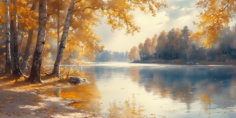 Obraz premium Subtle Watercolor Landscape of a Riverside Camp, generative ai