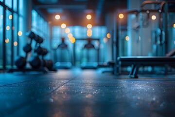 Tranquil Gym Atmosphere with Soft Lighting and Equipment