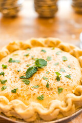Handmade pie with mint on top