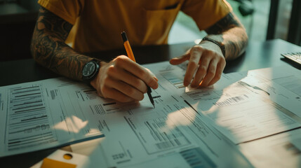 financial documents in an office setting