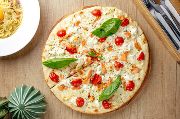 Italian pizza with cheese and vegetables