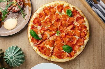 Italian pizza with cheese and vegetables