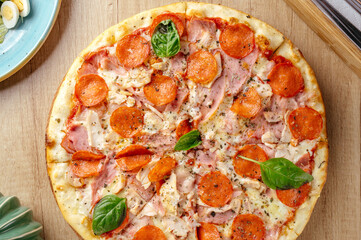 Italian pizza with cheese and vegetables
