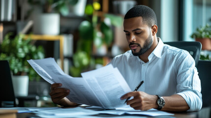 financial documents in an office setting