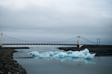 bridge at Jokulsarlon in largest glacier lagoon in Iceland