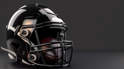 Fototapeta premium American football background with ball and black helmet 3D Rendering