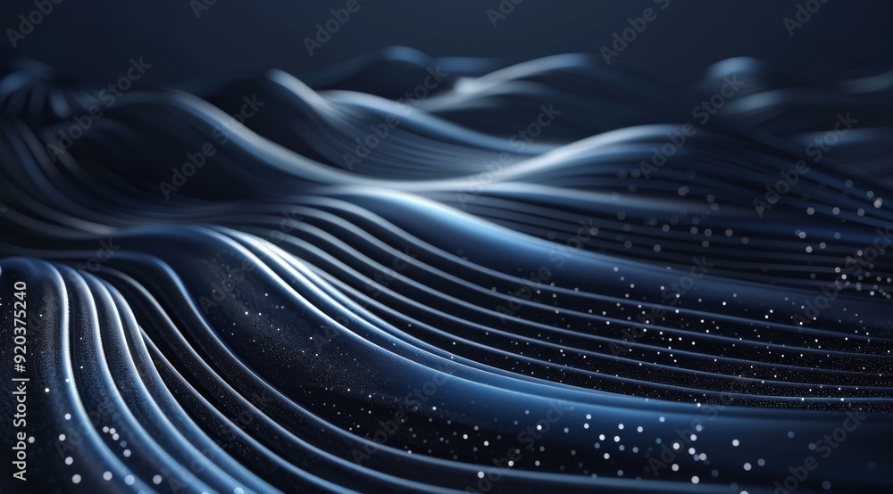 Poster a visually striking and captivating representation of flowing waves in deep dark blue, enhanced by s
