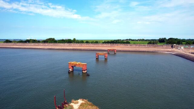Eckwarderh&ouml;rne - Butjadinger Land - Aerial view of old remains of jetty in Jade Bay