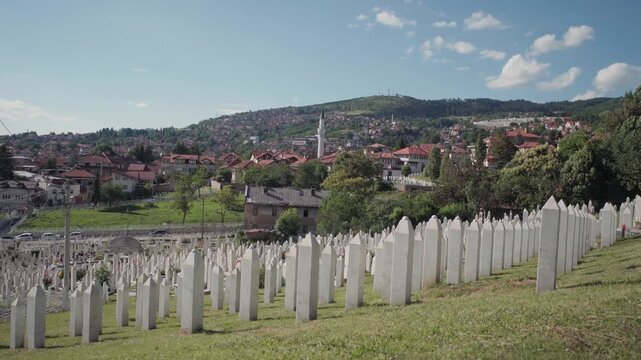 Kovaci War Memorial and Cemetery in Sarajevo, Bosnia and Herzegovina July 10, 2023.