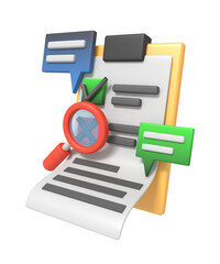 Survey illustration of checklist and cross concept