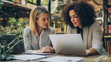 Fototapeta premium Two businesswomen discussing a partnership agreement