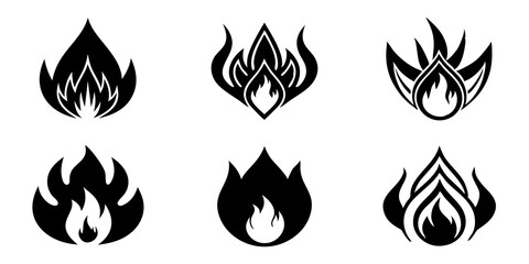 Fire flame icons set silhouette vector illustration on a white background