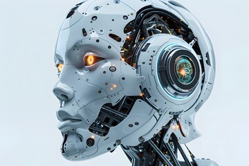 Fototapeta premium Futuristic Robotic Head with Intricate Details and Glowing Eyes