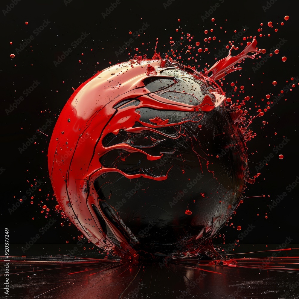 Poster a striking and visually stunning 3d rendering showcases a black sphere that is dramatically splashed