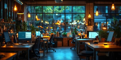 Tranquil Office Environment for Nighttime Productivity, generative ai