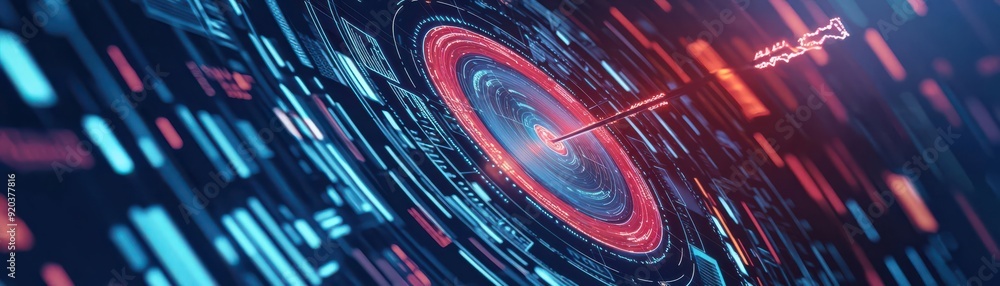 Poster futuristic digital vortex with glowing elements, representing technology and innovation in virtual e