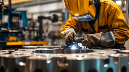 Welding technician assembling metal pieces with precision