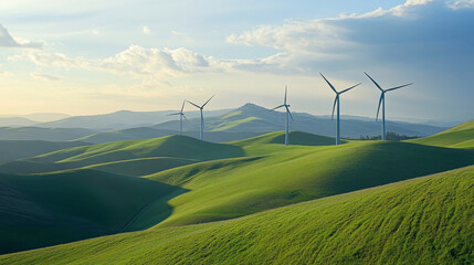 Wind turbines on a hillside generating clean energy