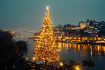 Enchanting Christmas Scene by the River in Porto