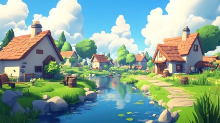 Obraz premium Charming Village by the River