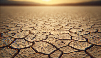 Obraz premium 乾燥 砂漠 ひび割れ 地面 日差し 夕日 日没 クローズアップ 荒地 自然 厳しい環境 乾いた 土壌 脱水 太陽 熱い クラック 土地 大地 茶色