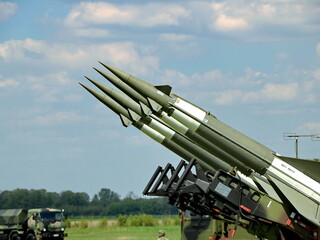Rocket system Neva, missiles ready to launch to the sky	