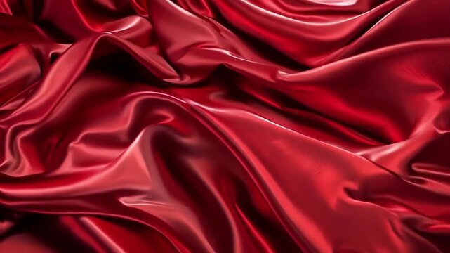 Luxurious red satin fabric with elegant waves texture