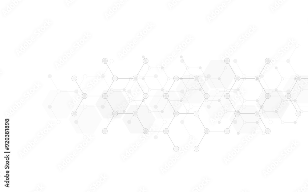 Wall mural Hexagons pattern background. Genetic research, molecular structure. Chemical engineering. Concept of innovation technology. Used for design healthcare, science and medicine background