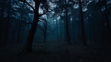 Fototapeta premium Mystical landscape of a forest with a unique lonely tree, dark themed fantasy illustration