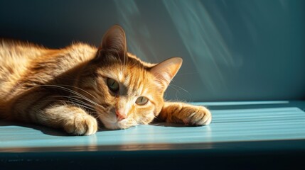 cat on the table with beautiful light and shadow