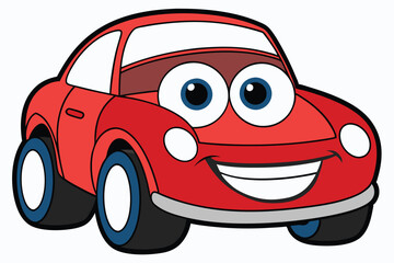 car cartoon character with red eyes and smile