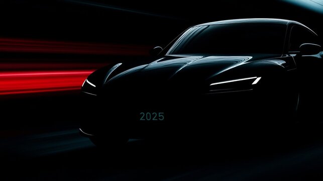 2025 in a sleek italicized font with sharp edges and a metallic sheen conveying speed and modernity suitable for automotive or sports brands