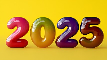2025 in a rounded bubblestyle font with a playful and colorful gradient perfect for childrens products or playful branding