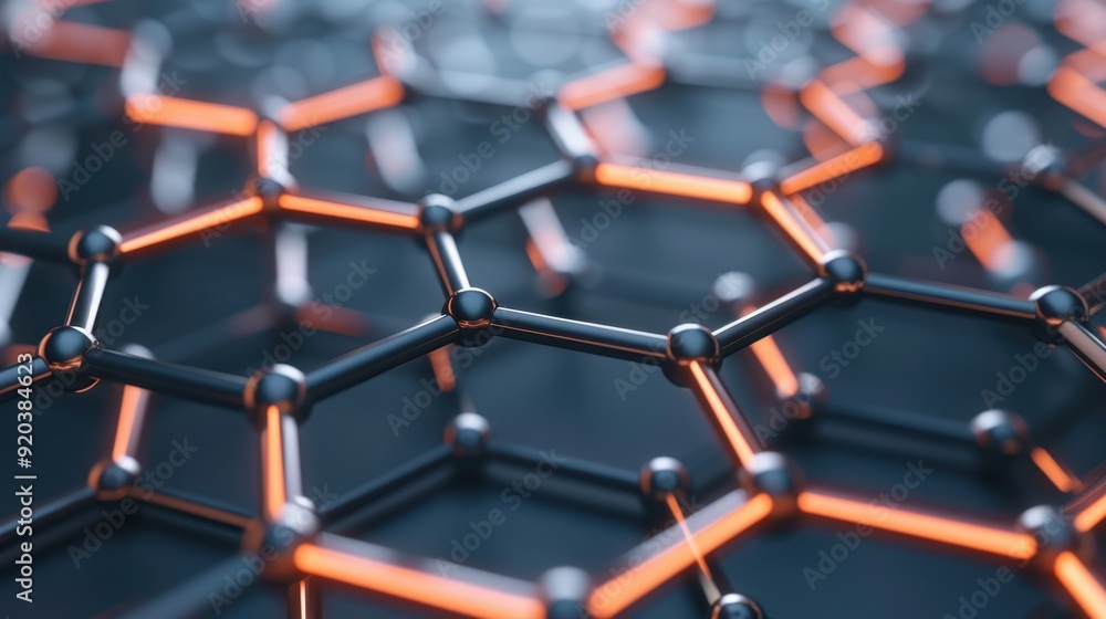 Poster abstract image of a futuristic hexagonal structure with glowing nodes, representing modern technolog
