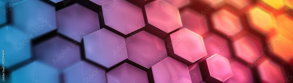 Poster colorful hexagonal pattern showcasing vibrant hues, perfect for backgrounds or abstract designs in d