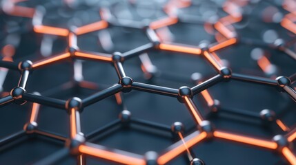Obraz premium Abstract image of a futuristic hexagonal structure with glowing nodes, representing modern technology and advanced materials.