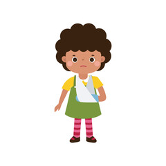kid injured with broken arm in gypsum. cute cartoon disabled character broken arm in plaster. isolated on white background Vector illustration