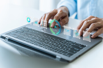 Businessman working on Artificial Intelligence autonomous data and information analysis system....