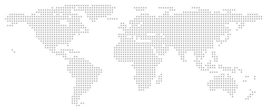 Abstract world map with grey square dotted pattern. Vector Map Illustration.