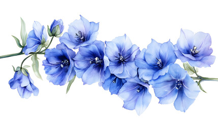 A beautiful watercolor illustration of blue flowers arranged elegantly.