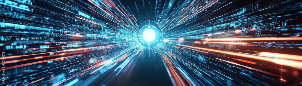 Poster a dynamic view of light trails creating a sense of speed and motion, perfect for futuristic and tech