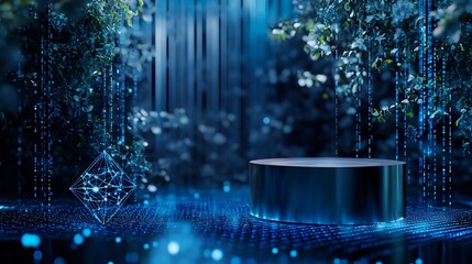 240804 210. Cutting-edge technology presentation environment, cylindrical stand podium for displaying the product on any background in any environment, 3D printed geometric stand with nanotech