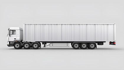 Truck trailer with container. Cargo delivery vehicle template, side view. Big commercial cargo van, freight car. Branding mockup