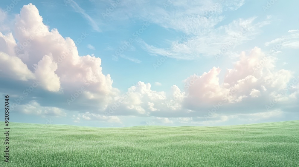 Poster a field of grass with a cloudy sky in the background