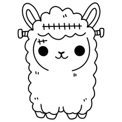 Adorable Alpaca Halloween Illustration Set with Cute Costumes including Ghost, Witch, Bat, and Pumpkin Characters in Vector Format