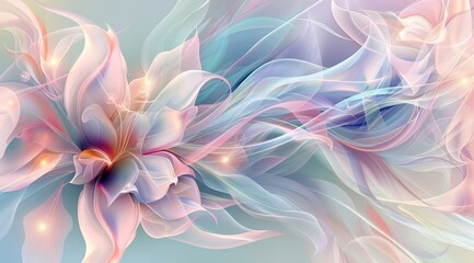 A truly beautiful and captivating abstract design seamlessly blends floral elements with soft pastels and fluid motion